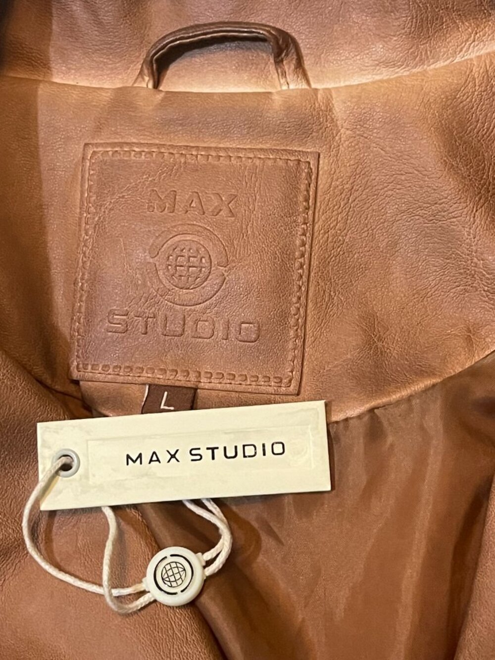 NWT Max Studio Large Women's Cognac Everyday Casual Faux Leather Moto Jacket - Picture 6 of 16